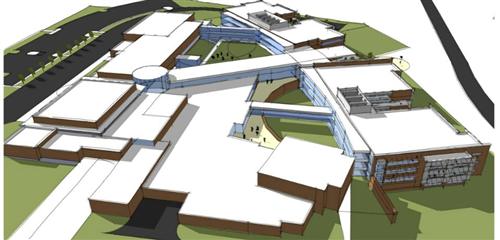 artist rendering of the birdseye view of the new high school 
